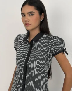 Rosabe Blouse in Black and Grey Monostripe