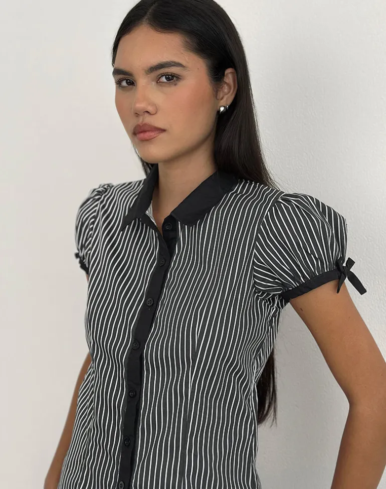 Rosabe Blouse in Black and Grey Monostripe