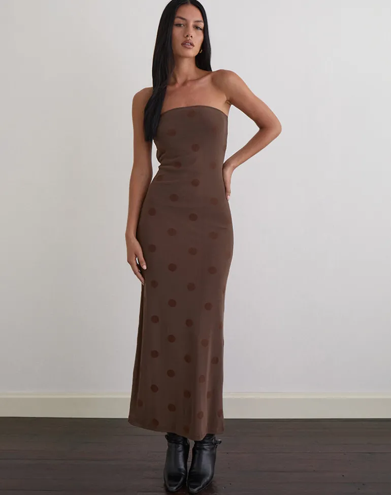 Rosaga Maxi Dress in Big Polka Flock Brown