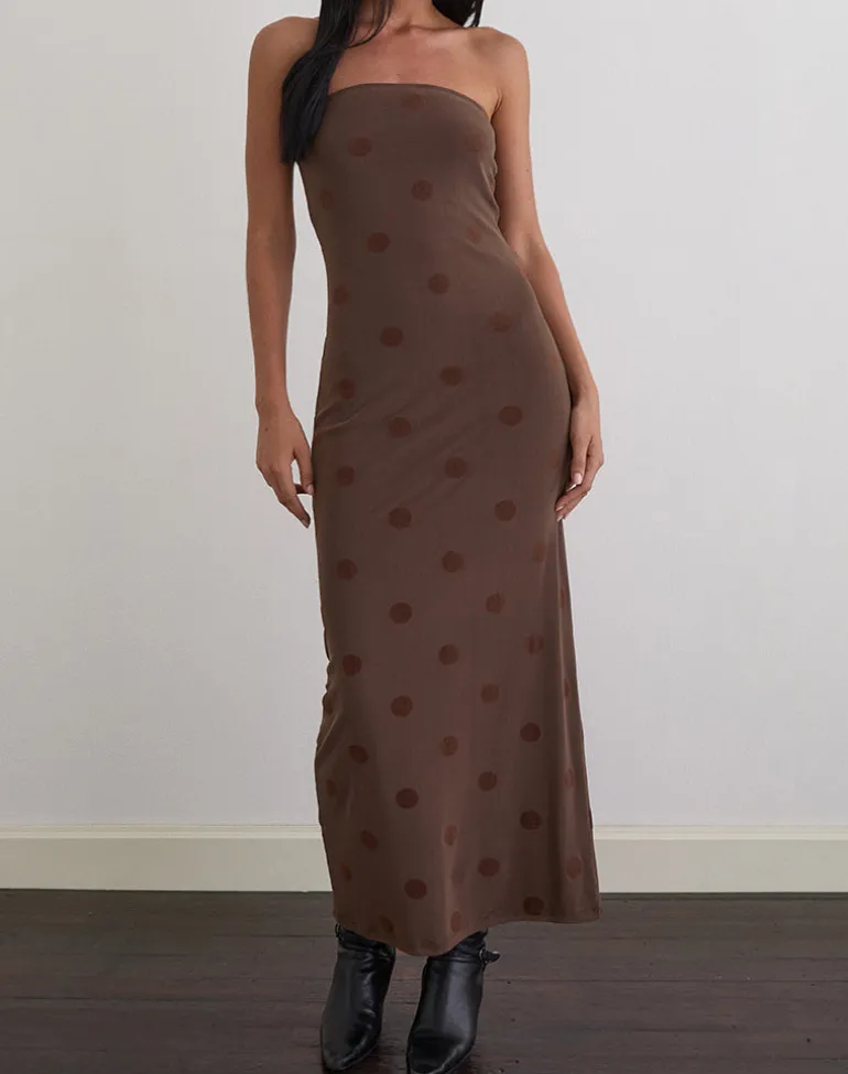 Rosaga Maxi Dress in Big Polka Flock Brown