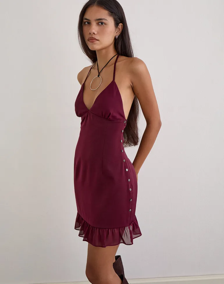 Rosali Mini Dress in Satin Chiffon Burgundy