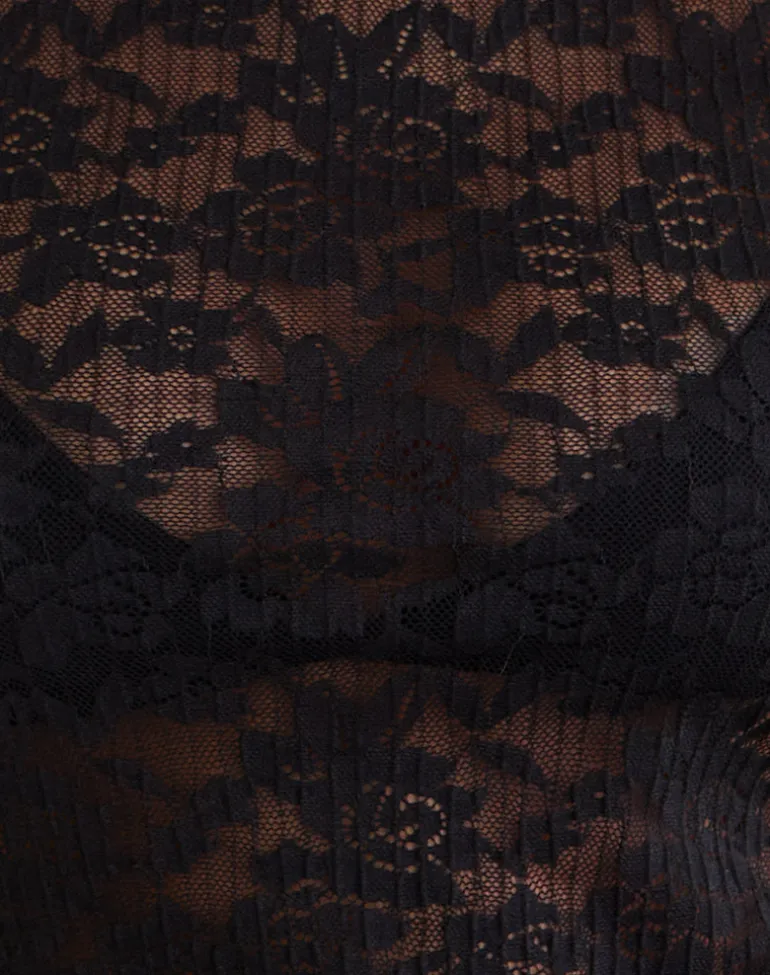 Roselani Ruffle Hem Top in Lace Black