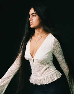 Roselle Keyhole Long Sleeve Top in Lace Ivory