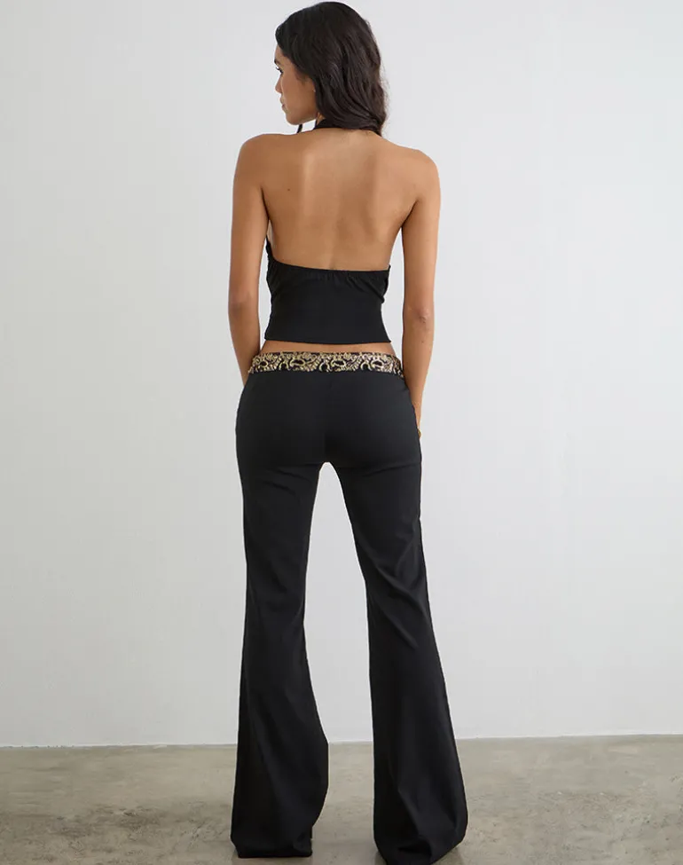 Rosimo Flare Trouser in Black with Embroidered Sequin Trim