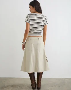 Rovie Utilty Cargo Skirt in Cotton Twill Latte