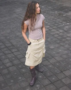 Rovie Utilty Cargo Skirt in Cotton Twill Latte