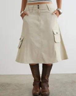 Rovie Utilty Cargo Skirt in Cotton Twill Latte