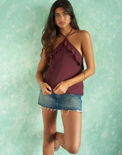 Rowdy Halterneck Top in Crinkle Plum
