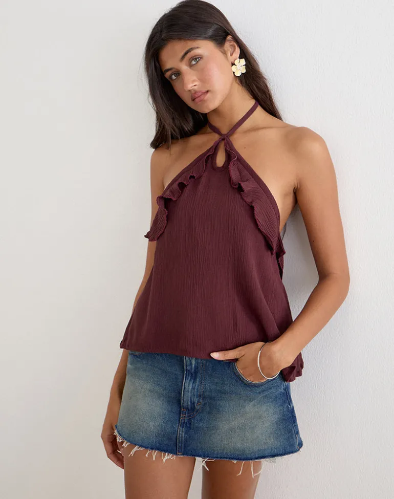 Rowdy Halterneck Top in Crinkle Plum