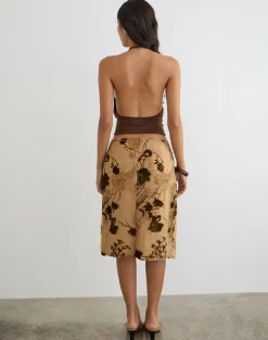 Rujha Midi Skirt in Floral Devore Beige