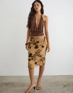 Rujha Midi Skirt in Floral Devore Beige