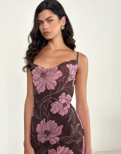 Rujira Cowl Midi Dress in Flare Floral Pink Brown