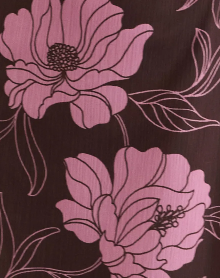 Rujira Cowl Midi Dress in Flare Floral Pink Brown