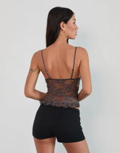 Rumaysa Cami Top in Mini Polka Black and White Printed Lace