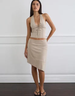 Rune Asymmetric Midi Skirt in Suede Light Taupe