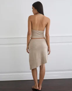 Rune Asymmetric Midi Skirt in Suede Light Taupe