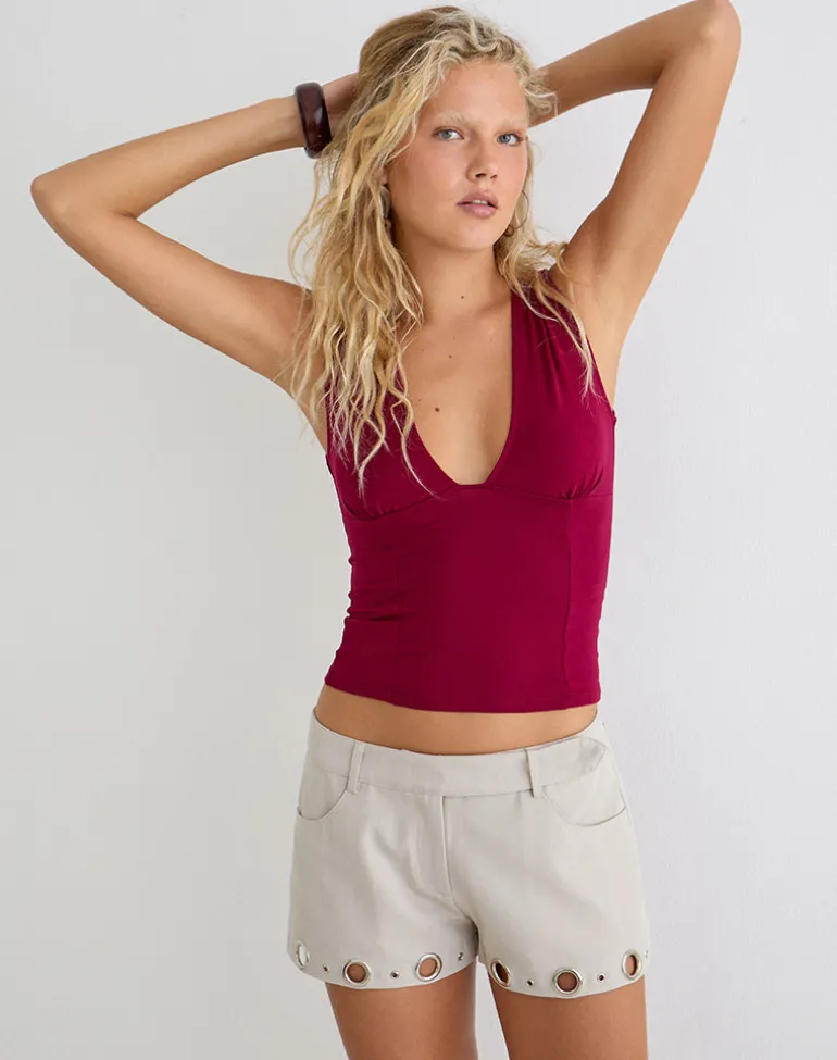 Runta Short with Eyelets in Tailoring Stone
