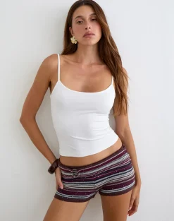 Ruvan Micro Short in Horizontal Stripe Maroon Navy Shimmer