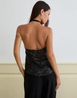 Ruway Unlined Scarf Top in Sequin Black