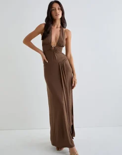 Ryoko Maxi Dress in Cupro Dark Brown