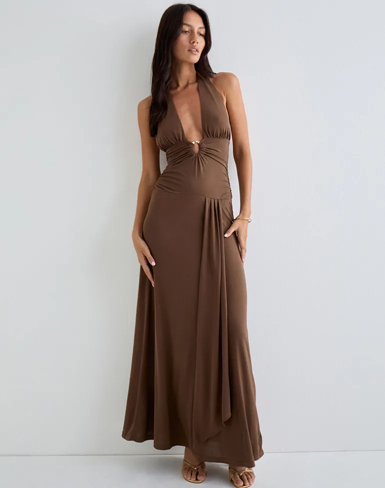 Ryoko Maxi Dress in Cupro Dark Brown