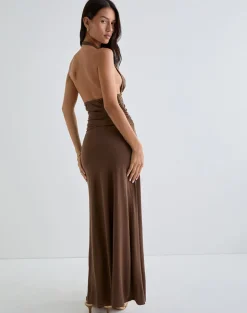 Ryoko Maxi Dress in Cupro Dark Brown
