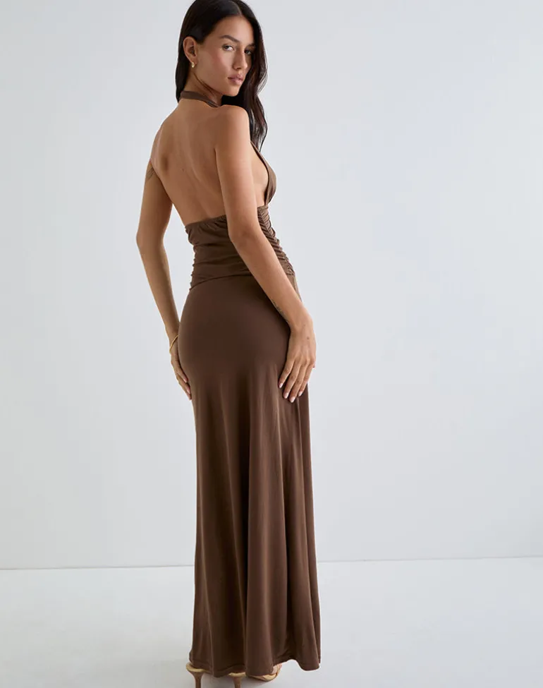 Ryoko Maxi Dress in Cupro Dark Brown
