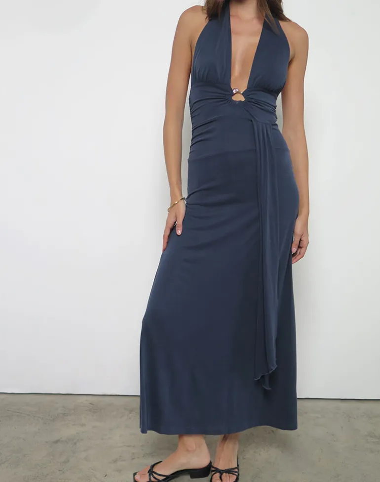Ryoko Maxi Dress in Cupro Ocean Storm