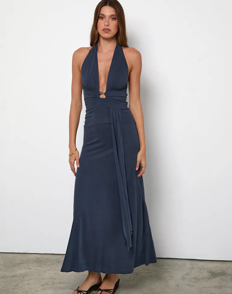 Ryoko Maxi Dress in Cupro Ocean Storm