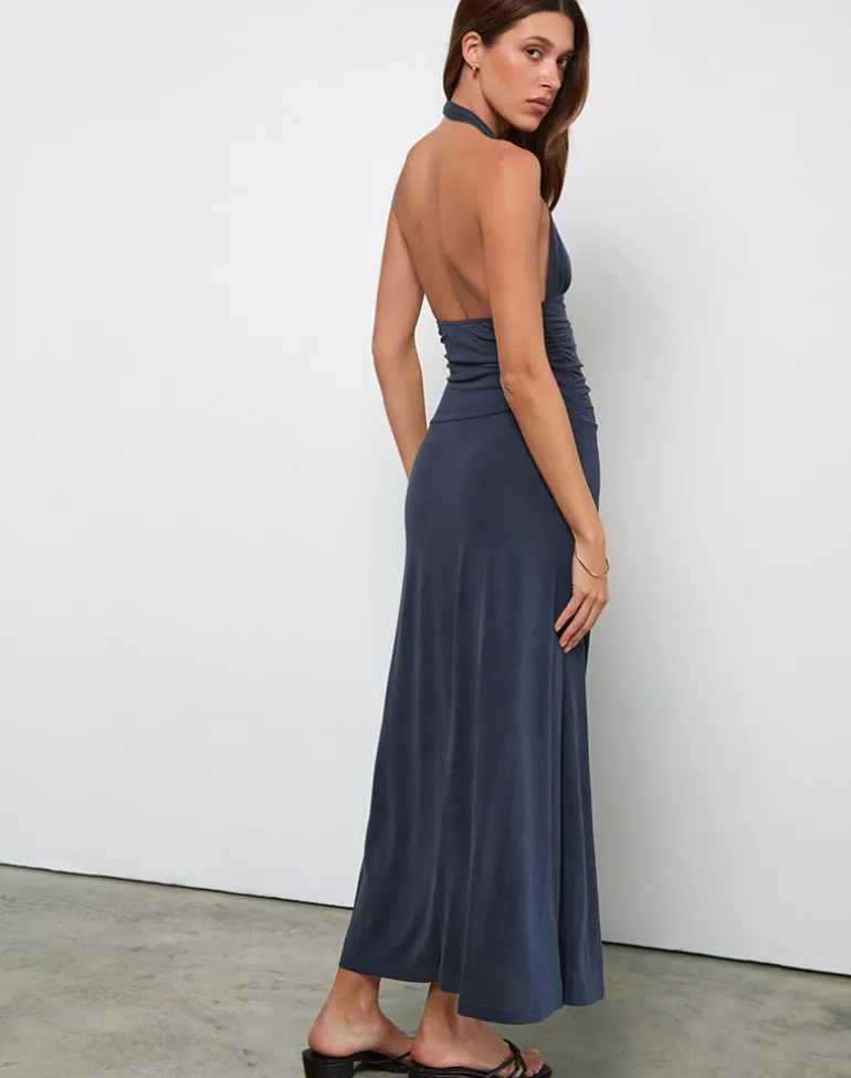 Ryoko Maxi Dress in Cupro Ocean Storm