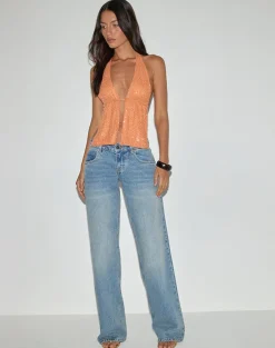 Ryoma Halterneck Top in Sequin Knit Orange