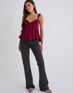 Sable Floaty Cami Top in Jersey Burgundy