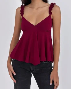 Sable Floaty Cami Top in Jersey Burgundy
