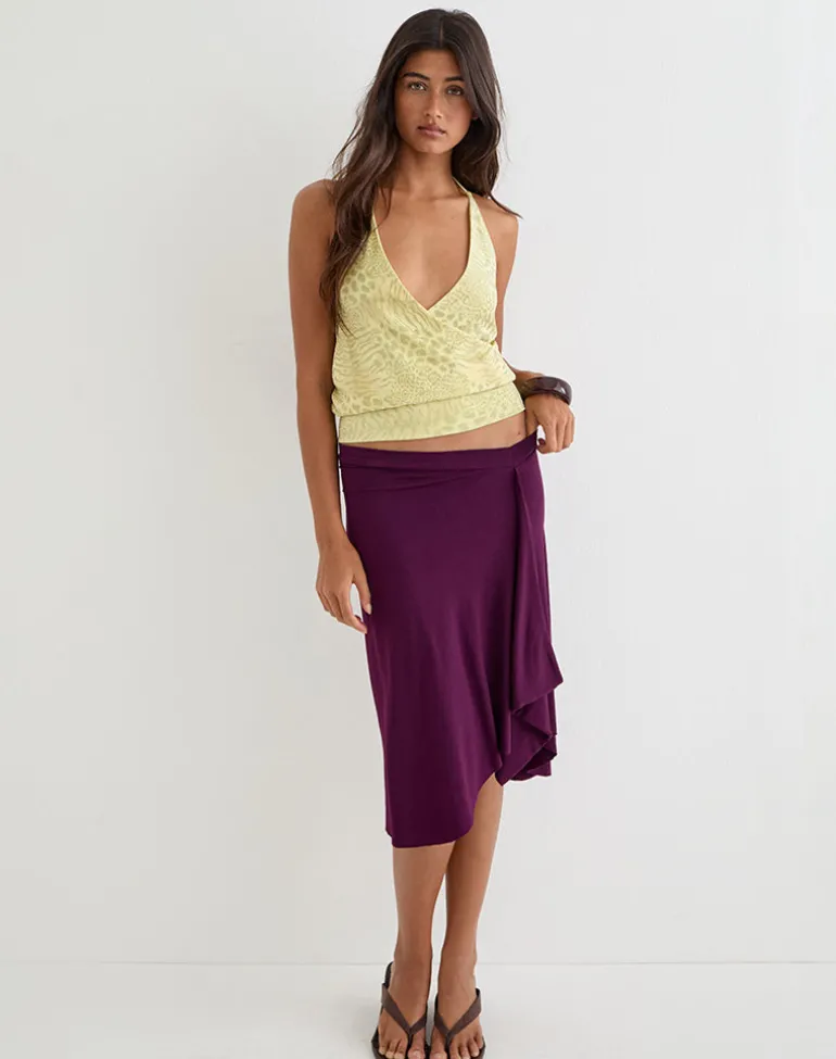 Sadara Drape Halter Top in Green Leopard