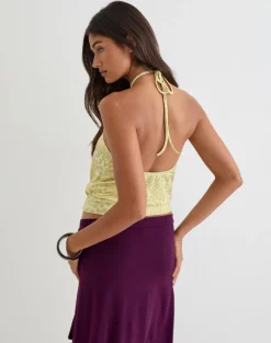 Sadara Drape Halter Top in Green Leopard
