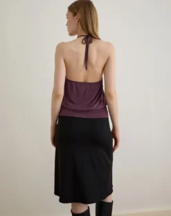 Saerin Halter Top in Cupro Deep Purple