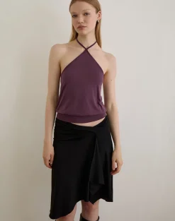 Saerin Halter Top in Cupro Deep Purple