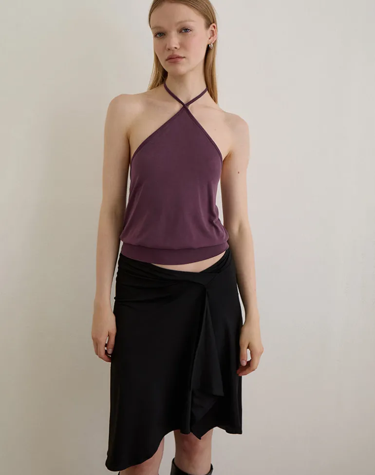 Saerin Halter Top in Cupro Deep Purple