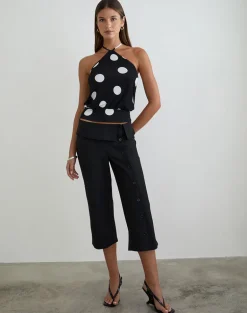Saerin Halter Top in Monochrome Black with White Polka Print