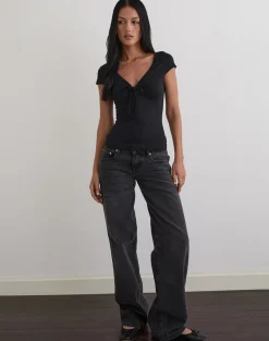 Saiba Cap Sleeve Top in Cupro Black