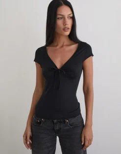 Saiba Cap Sleeve Top in Cupro Black