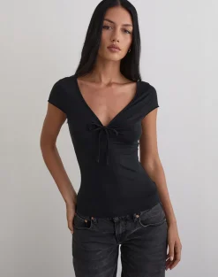Saiba Cap Sleeve Top in Cupro Black