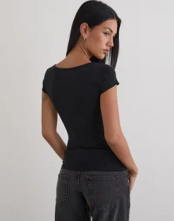 Saiba Cap Sleeve Top in Cupro Black