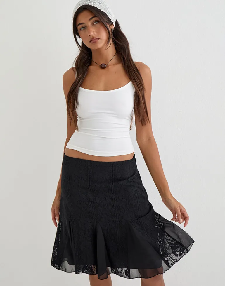 Saiwa Midi Skirt in Floral Lace Black