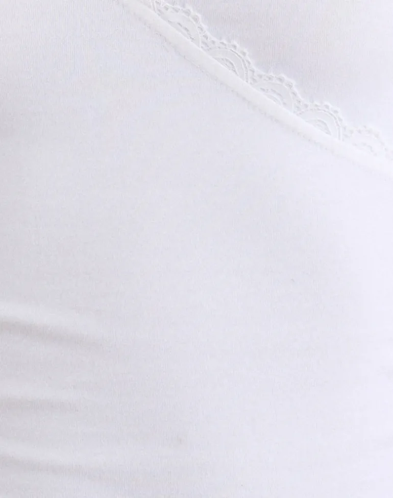 Sajiwa V Neck Top in White with Lace Trim