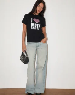 Saki Tee in Black I Love Party Print