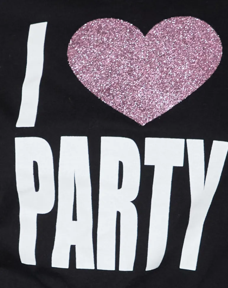 Saki Tee in Black I Love Party Print