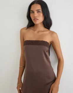 Sakya Bandeau Mini Dress in Satin Brown