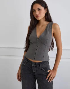 Salpa Plunge Top in Tailoring Charcoal