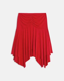 Samaria Gathered Midi Skirt in Cupro Red